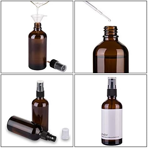 Garrafas de spray de vidro âmbar hidrinte para óleos essenciais, 4 oz de pacote de spray de spray de névoa pequena e vazia
