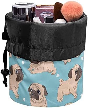 Pococles Pug Dog Padrão de maquiagem para mulheres, bolsa cosmética de cordão dobrável, bolso de armazenamento de saco de higieness