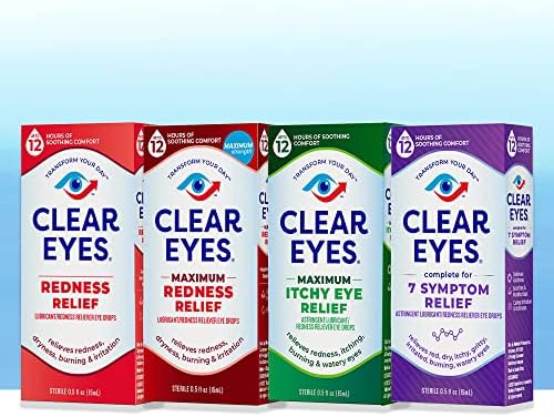 Olhos claros Redidade Econfulatória Olhos de alívio, alivia a vermelhidão e acalma a irritação, 0,2 fl oz