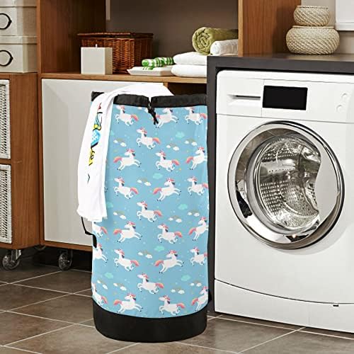 Unicorn Rainbow Cloud Star Nylon Laundry Bolsa - Fechamento de cordão de travamento e bolsas grandes laváveis ​​para a máquina se encaixam na cesta de lavanderia ou cesto e forte o suficiente para transportar até três cargas de roupas
