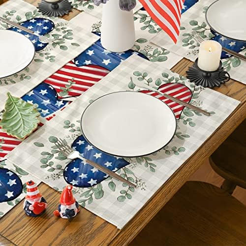 SIILUES 4 de julho Placemats, 4 de julho do coração patriótico Placemats Quarto de julho Stars Decorações America Decoração