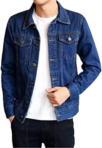 Casaco de jeans leves de jeans masculino fria de manga longa de colarinho de colarinho de colarinho