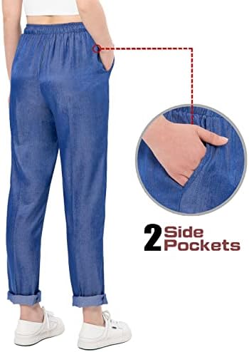 Bonorth feminino Flowy Tencel Caminhamento elástico da cintura Casual Casual Coloque calças cortadas com bolsos