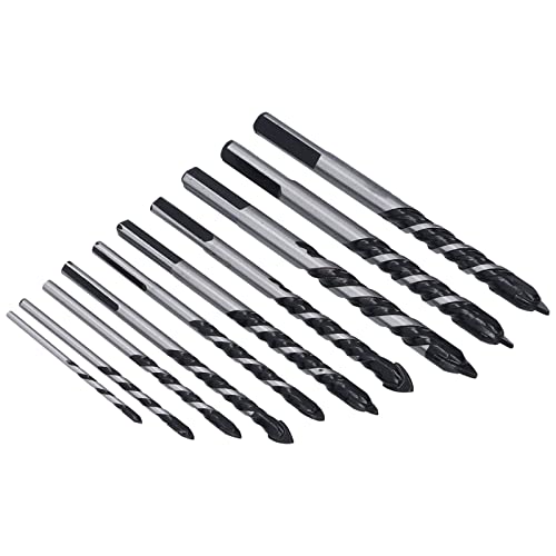 FTVogue 10 PCs preto multifuncional Triângulo Triângulo Vidro de vidro Liga de tijolos de cerâmica Broca de parede abridor de orifícios,