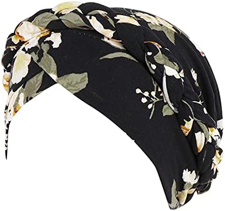 Mulher Flores de Flor Turbana Hat Fashion Etnic Wrap Headwear Twisted Muslim Skull Caps Turbano de câncer plissado feminino
