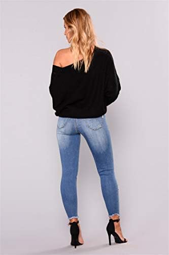 ANDONGNYWELL WOMENS BAIXA SABELA Jeans de jeans de jeans magros de jeans fino