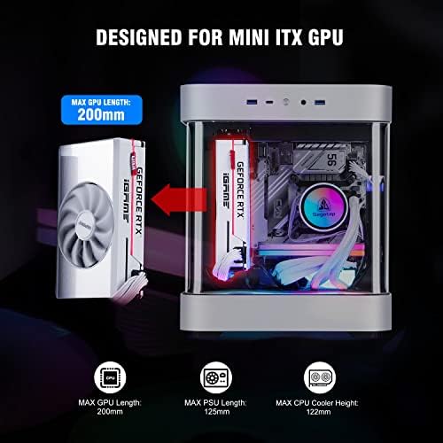 Segotep Slath Mini Itx PC Gaming Computer Case, painel lateral de vidro temperado duplo curvado, montagem vertical de GPU, sistema