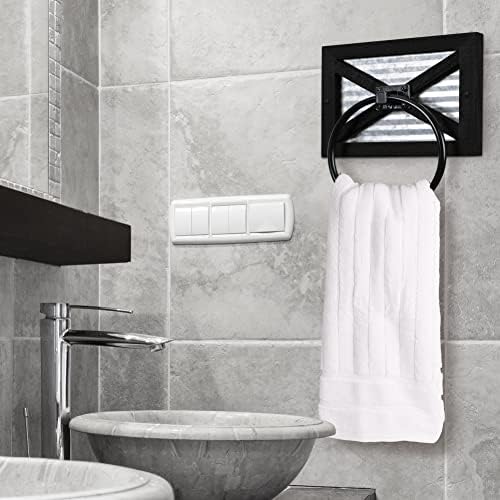 Autono Alley Farmhouse Decor Ring Towel Ring for Banheiro - Suporte de toalha de mão rústica - Suporte de anel de toalha rústico, montagem na parede, toalhas de decoração de banheiro mistura de madeira, metal galvanizado, madeira preta