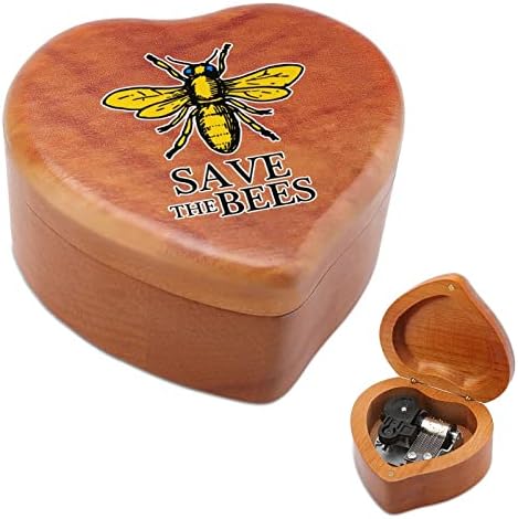 Save the Bees Heart Music Box de madeira Melhor presente para aniversário de aniversário de aniversário