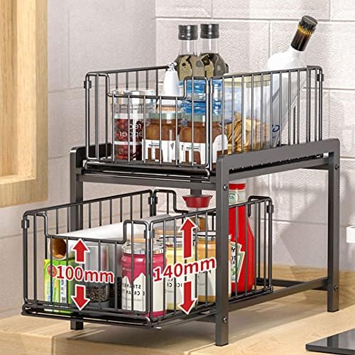 Fizzoqi Double Camada Armário Rack de Armazenamento Rack de Pull Rack de Utilitário Black Bather Pia de Banheiro Debris Organizador Prateleira, Bela e Prática