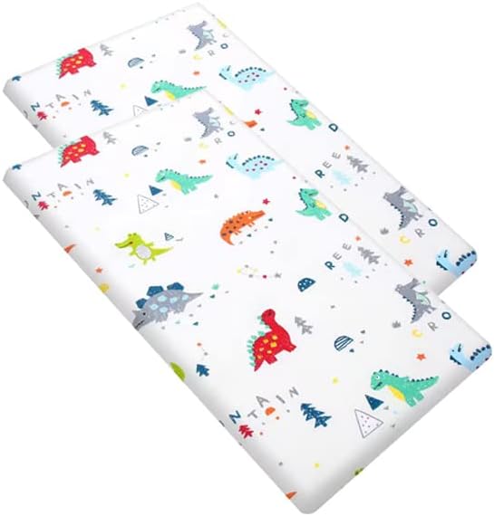Pacote de malha de camisa Ultra Soft Soft, lençóis de folha de lençóis 2, lençóis portáteis/mini berços, dinossauros felizes para meninas e meninos