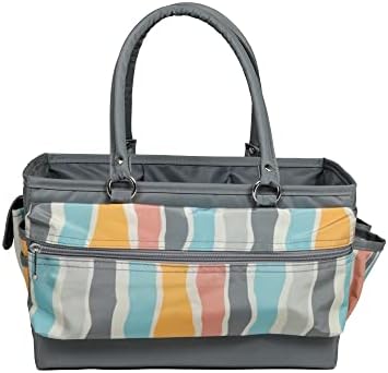 Tudo Mary Deluxe Store and Tote, Grey Stripes - Caddy for Art, Craft, Sewing e Scrapbooking Supplies - Organizadores