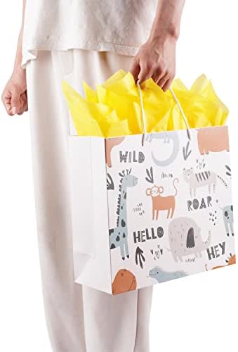 LyForpyton Grandes sacos de presente com papel de seda 12 x4,7 x10.6 sacos de presente de animais para crianças aniversário, chá