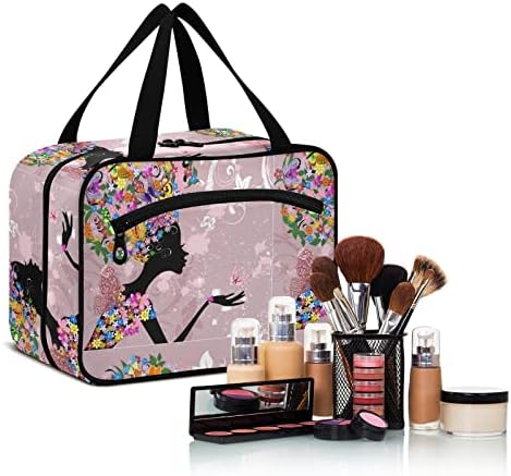 Dominante Lady Flower com borboletas Bolsa de higiene pessoal pendurada Bolsas de cosméticos portáteis Organizadores de maquiagem