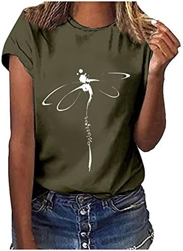 Roupas de verão femininas para o trabalho, feminino de dragonfly imprimir pulôver de manga curta Tops Crew Neck Spring 2023 Tees