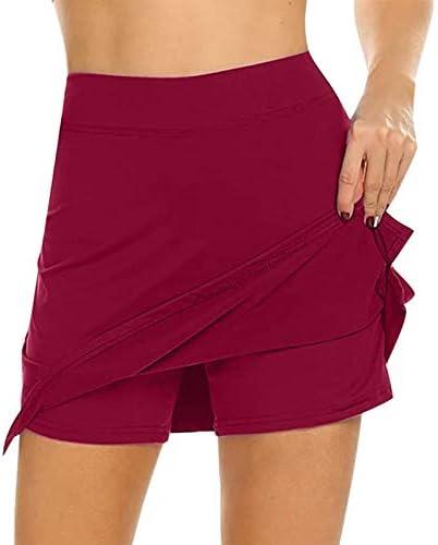 GDJGTA Mulheres 2 em 1 Camada dupla com shorts de ioga Skort Salas de tênis atléticos de cintura de cintura rápida