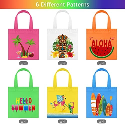 Durony 24 peças Hawaiian Aloha Party Favor Bags Sacos de presente não tecidos Tream sacolas bolsas de doces com alça para decoração de festa aloha, aniversário, chá de bebê