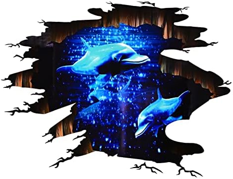Pinenjoy 3D Galaxy golfinhos adesivo de parede esmagado Starry Sky Ocean Wall Decal