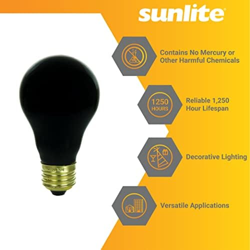 Sunlite 41743 Incandescente A19 Black Bulb, 75 Watts, E26 Base média, diminuição, lâmpada de decoração de festas, iluminação