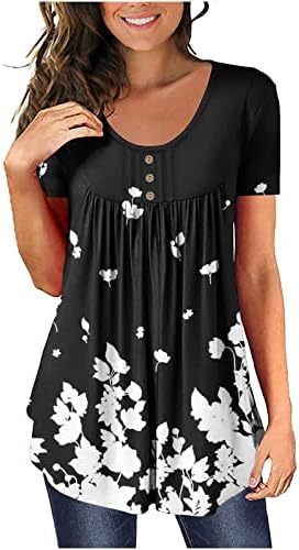 Lcepcy plissout Tunic Tops for Women cubra a barriga de barriga, a blusa solta Henley Vneck, a camisa da moda da primavera para usar