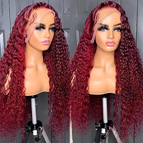 Borgonha 99j Lace Front Wigs Deep Wair Human Hair Wigs para Mulheres Negras 180% Densidade 13x4 Transparente Deep Curly