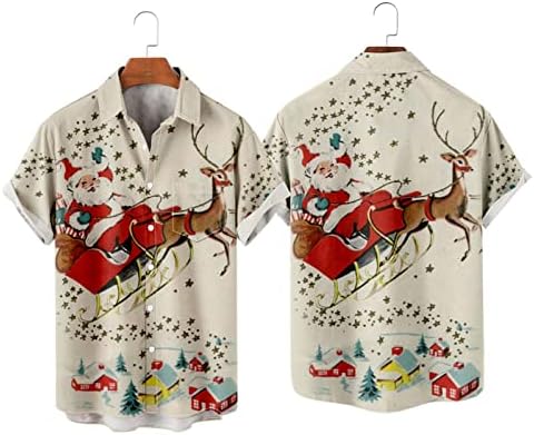 Camisas de botão de manga curta de Natal masculino Camisas de boliche vintage Casual Papai Noel Papai Noel