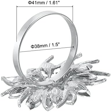 Uxcell Metal Napkin Rings Conjunto de 4, shinestone Crystal Flower Napkin Ring Holder fivela para decorações de mesa de jantar