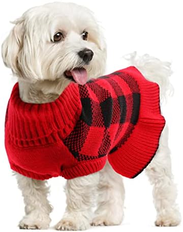 Vestido de suéter de cachorro lampeta, gola gúmulo de malhas de malhas de malhas quentes para cães de cães para outono de outono