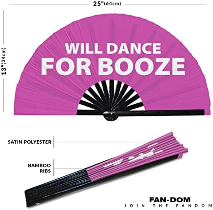 Will Dance for Booze Hand Fan Bamboo Circuito Dobrável Rave Hand Fãs Roupa Festival de Música Festival de Música Festival de Música