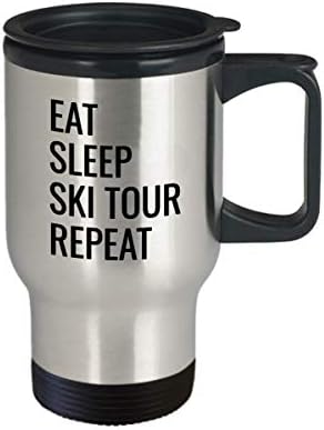 Idéia de esquie de caneca de viagens engraçadas de esqui com comer passeio de esqui no sono repetir para ele sua mãe pai homem mulher aniversário tm1828