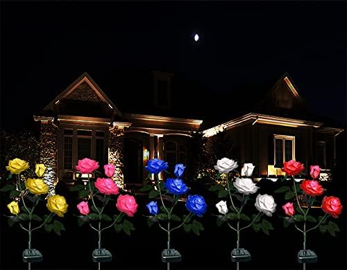 Xlux Luzes de rosa solares ao ar livre, lâmpada de flor decorativa, para iluminação do caminho do pátio do jardim, à prova de chuva,
