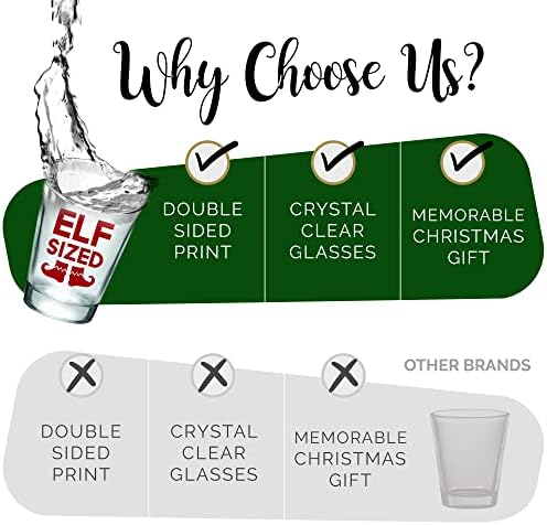 ELFO - 6 RED e 6 GREEN GREEN Christmas Shot Glasses - Conjunto de 12 xícaras de festas de vidro com estampas de dupla face - coquetéis de férias para beber licor, tequila, vodka
