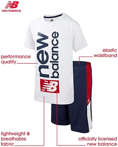 Conjunto de shorts ativos de New Balance Boys - camiseta de manga curta de 4 peças e shorts de ginástica