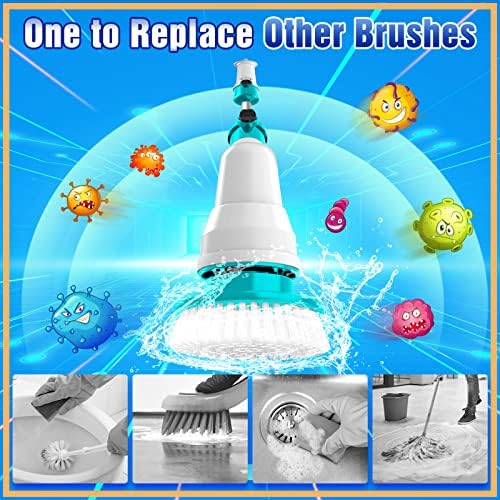 Mutrifício de rotação elétrica recarregável - 3 cabeças de escova de limpeza substituíveis, escova de limpeza de chuveiro sem fio com braço de extensão longa, lavadora de lavadora de banheiro lavadora de giratória para rejunte da banheira de pia do piso