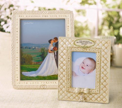 Prandela Road Gr Celtic Ceramic Wedding Frame com bênção irlandesa, grande, branca, creme, ouro