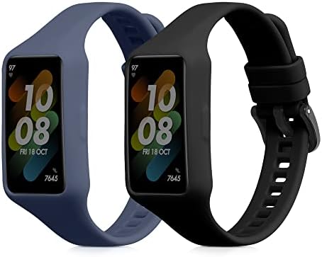 Bandas de relógio Kwmobile compatíveis com a banda Huawei 7/Band 6 Pro/Band 6 - Straps Conjunto de 2 Banda de Silicone de Substituição - Black/Dark Blue