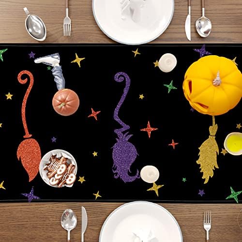 SIILUES 150G Espalhar o corredor de mesa de Halloween, venha Voamos Hocus Pocus Pocus Broom Decorações de Halloween Decoração