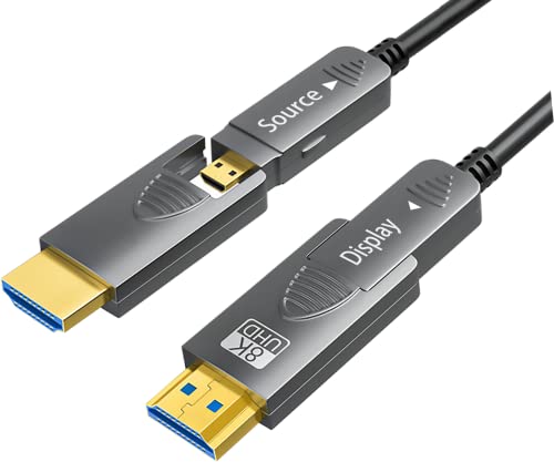 Skyeysnail 39ft/12m 8k Cabo HDMI de fibra óptica, micro HDMI para HDMI, destacável tipo A+D, 48 Gbps Ultra Speed, HDR, 3D, EARC, no cabo HMDI 2.1 da parede CL3.