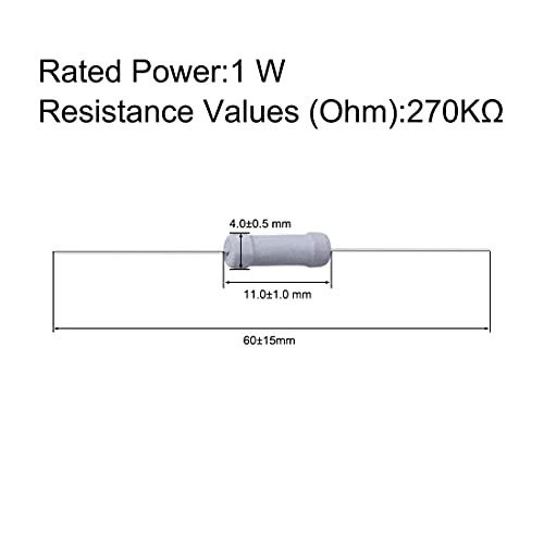 UXCELL 100PCS 270K OHM Resistor, 1W 5% de tolerância a resistores de filmes de óxido de metal, chumbo axial, prova de chama para projetos