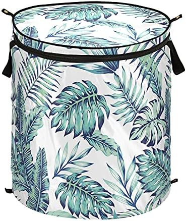 Folhas da selva Pop -up Up Lavandery Turme com tampa de cesta de armazenamento dobrável Bolsa de lavanderia dobrável para camping piqueniques banheiro
