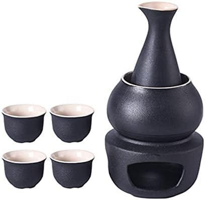 Conjunto tradicional de saquê de cerâmica tradicional, porcelana japonesa garrafa de bebida quente incluem 1 fogão 1 tigela de aquecimento 1Bottle e 4 xícaras