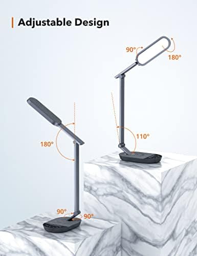 Lâmpada de mesa de metal LED, luz do escritório da bancada com porta USB de 5V/2A, lâmpadas de mesa de arquitetas para cuidar para os