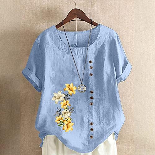 Tampas florais de tamanho grande para mulheres 2023 Button Summer Down Down Cotton Linen Jacquard Bloups Top Moda Camiseta Casual