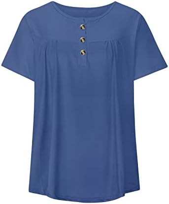 Camiseta feminina nokmopo na primavera verão top moda moda casual plus size redond round impresso botão plissado solto tampas de manga curta
