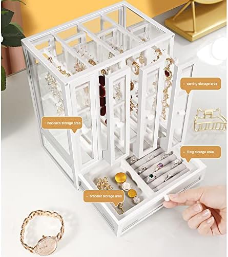 Caixa de armazenamento de tórax/maquiagem do Organizador de Jóias Clear Wlbhwl com gavetas e porta de colar suspensa - Limpa