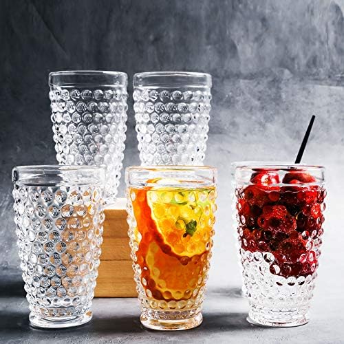 Copos de hobnail clear copos - conjuntos de copos de bebida antigos antigos - para refrescos, refrigerante e suco, perfeito para jantares, bares e restaurantes, 13oz, conjunto de 6)