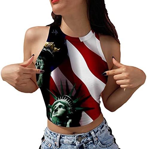 4 de julho Tops de colheita para mulheres casuais verão sexy mangas cami tee camisa EUA bandeira camisetas patrióticas