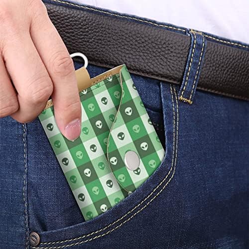 Estarias alienígenas quadradas verdes Capa de couro portátil Sacos de carteira portáteis com ganchos -chave para homens Mulheres