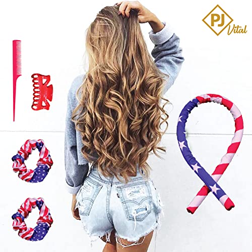 Caminhão de cabelo sem calor PJ PJ - Rolacinhas de cabelo 1x para cabelos compridos, scrunchies de cabelo de 2x, pente de cabelo