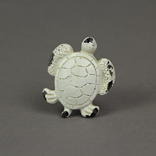 Conjunto de 6 puxadas de tartaruga marinha de ferro fundido branco de acabamento branco angustiado
